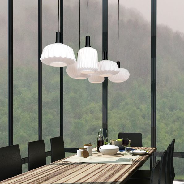 Industrielle Pendelleuchte Verre Nervuré Weiß – Bild 4