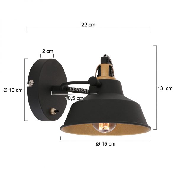 Industrielle Wandleuchte Nove Schwarz – Bild 6