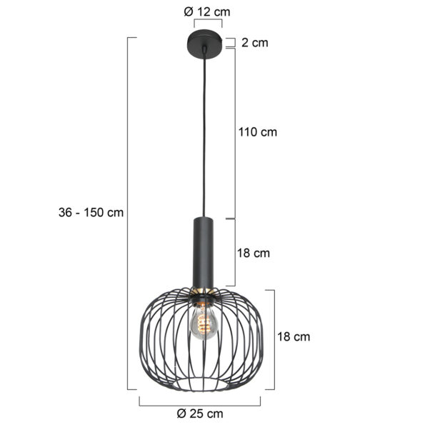 Industrielle Pendelleuchte Aureole Schwarz Ø 25 Cm – Bild 6