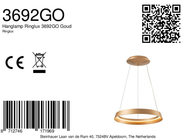 Industrielle Pendelleuchte Ringlux Gold Ø 60 Cm – Bild 6